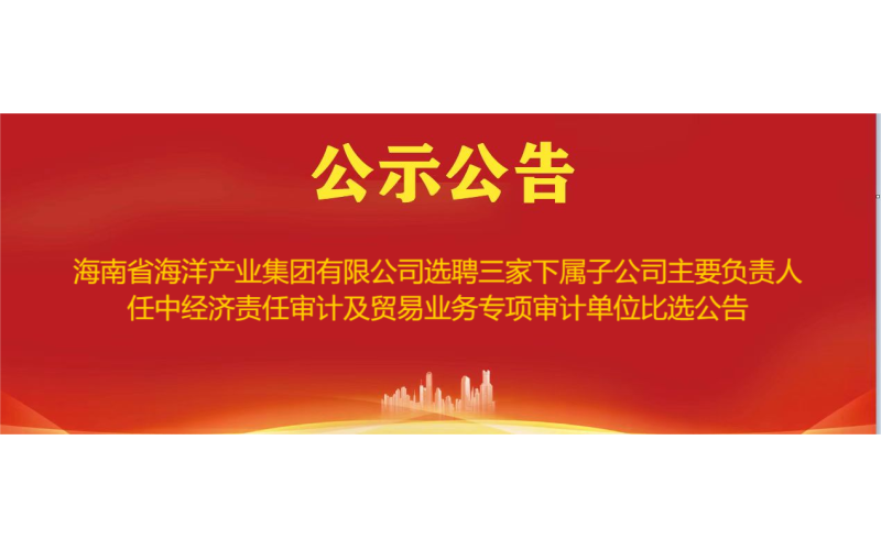 海南省海洋产业集团有限公司选聘三家下属子公司主要负责人任中经济责任审计及贸易业务专项审计单位比选公告